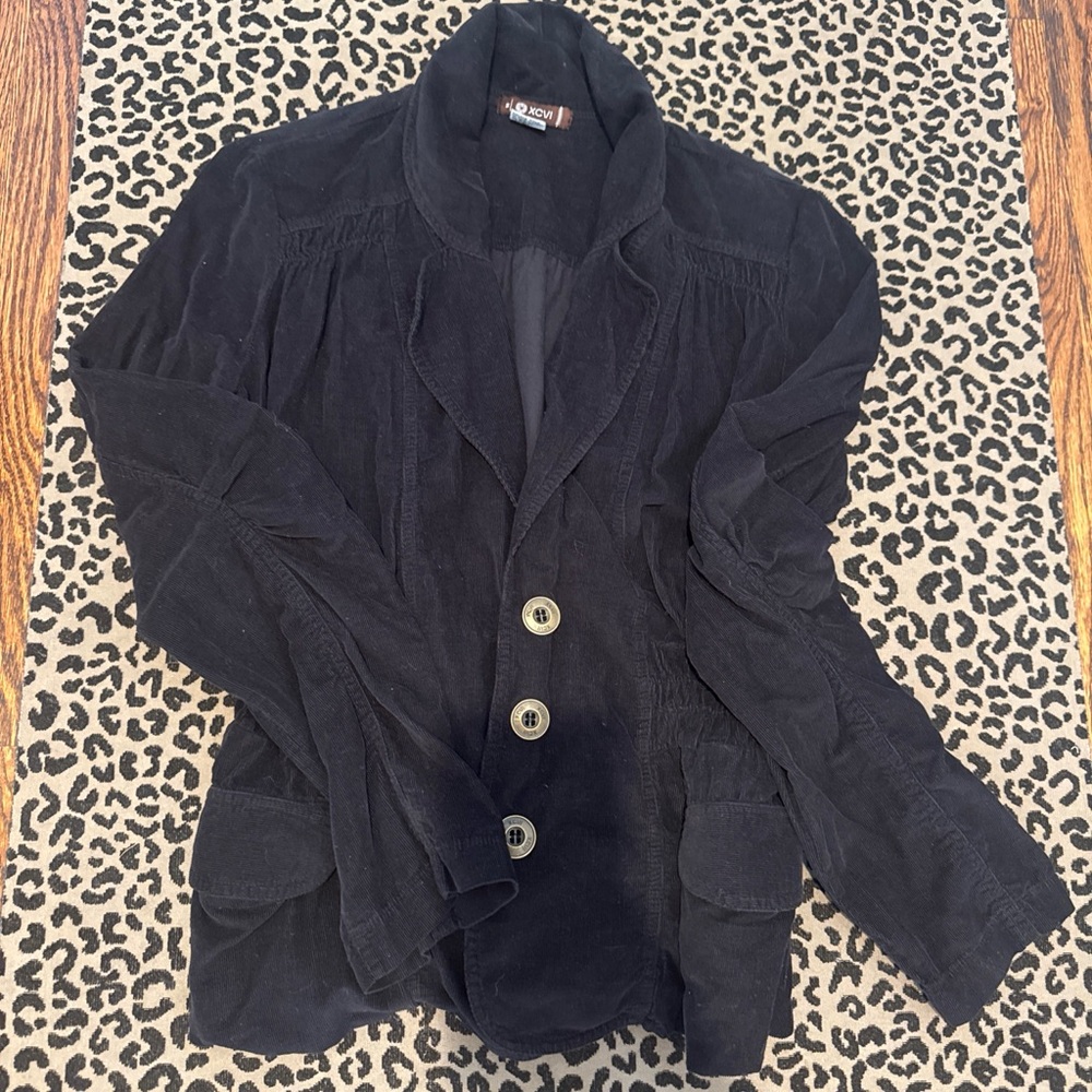 XCVI Black Corduroy Three-Button Blazer